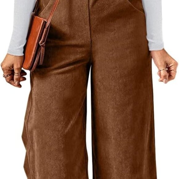 Women Corduroy Overalls Winter Fall Casual Loose Sleeveless Adjustable Strap Wid